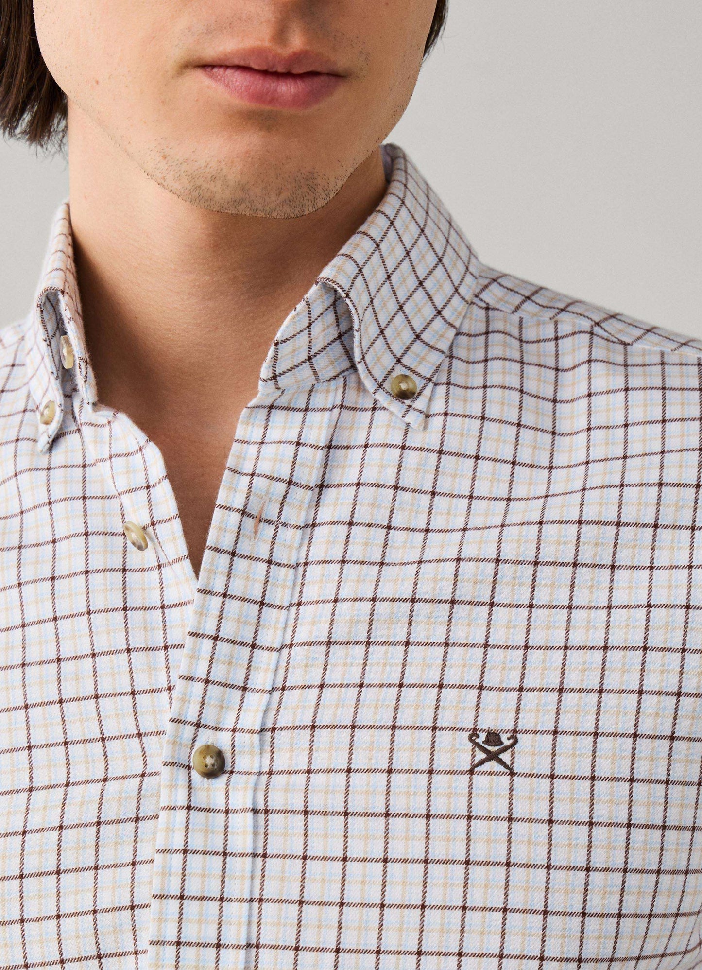 Brown checkered cotton tailored fit shirt Hackett - HM3010854/851