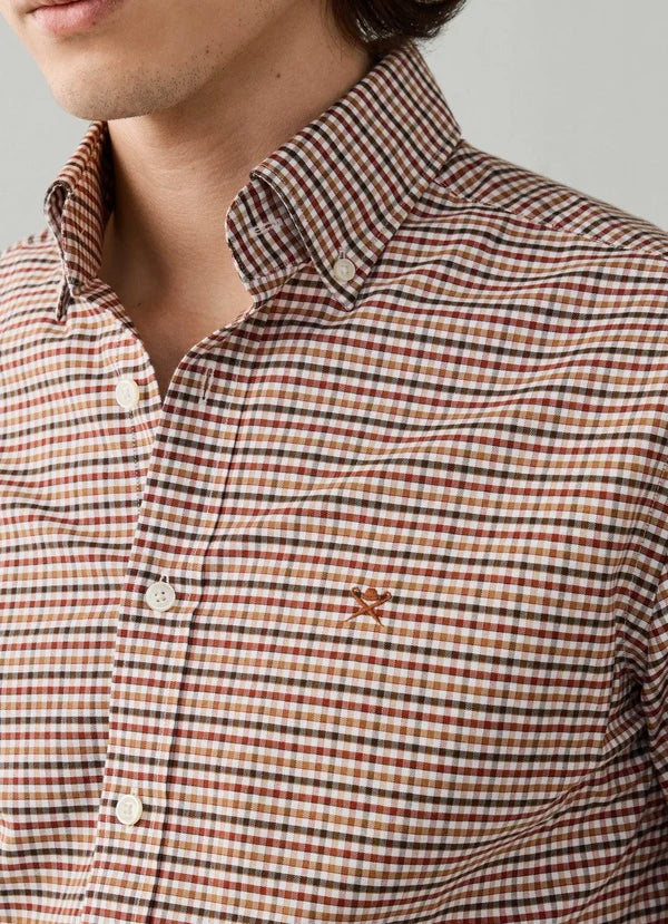 Blue checkered cotton tailored fit shirt Hackett - HM3010856/532