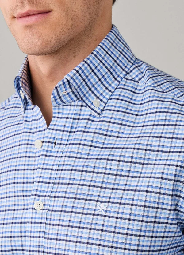 Blue checkered cotton tailored fit shirt Hackett - HM3010856/532