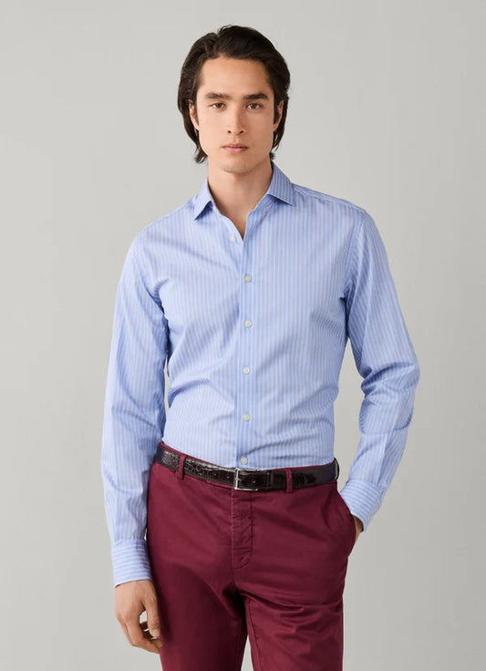 Blue striped cotton classic fit shirt Hackett - HM3010863/803