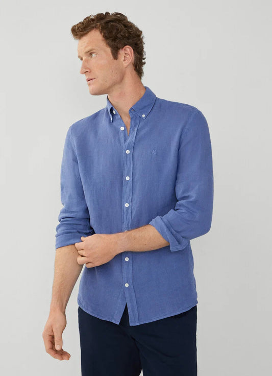 Blauw linnen slim fit hemd Hackett - HM309743/551