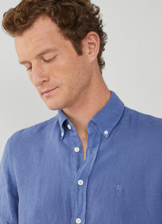  Blauw linnen slim fit overhemd Hackett - HM309743/551 