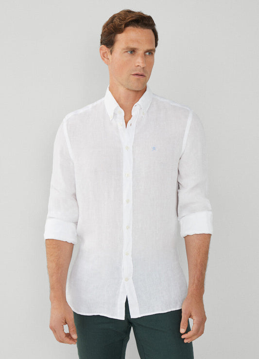 White linnen slim fit shirt Hackett - HM309743/800