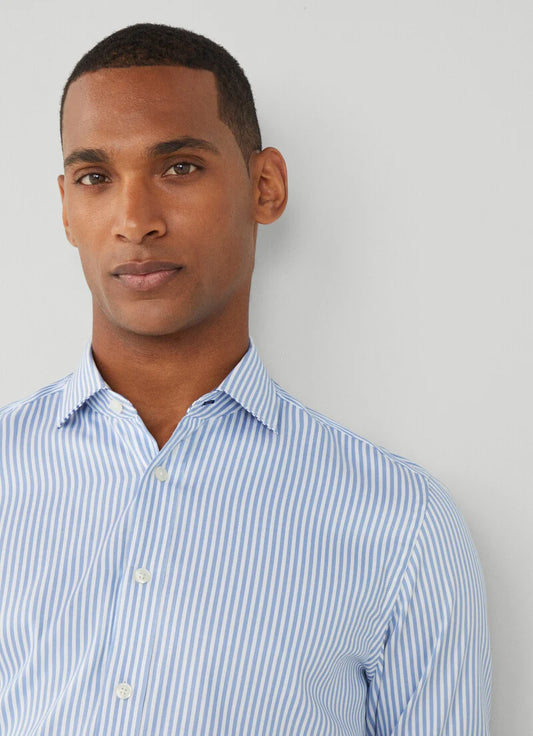  Blauw gestreepte katoenen slim fit overhemd Hackett - HM309769/5AU 
