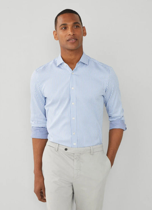  Blauw gestreepte katoenen slim fit overhemd Hackett - HM309769/5AU 