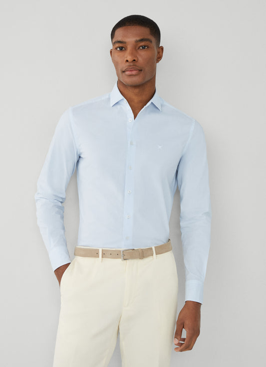  Lichtblauw katoenen stretch slim fit overhemd Hackett - HM309822/513 