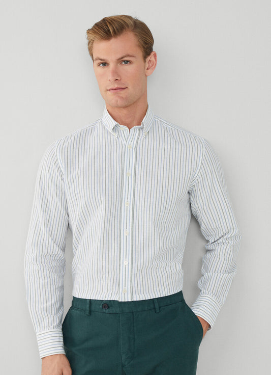 Blue green striped slim fit shirt Hackett - HM309855/5AH