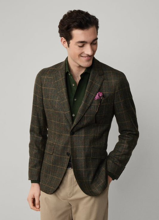 Green checkered woolen slim fit jacket Hackett - HM4400053/781