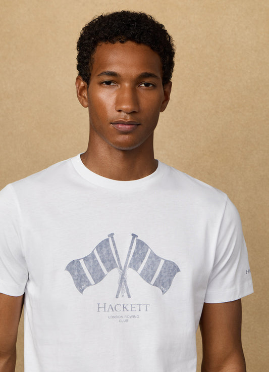 Wit katoenen T-shirt met vlag Hackett - HM5000084/802
