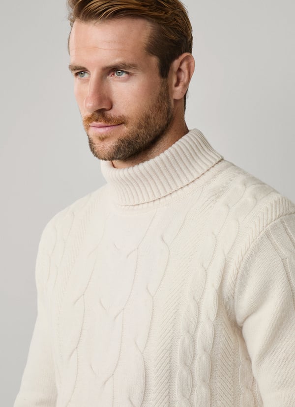 Offwhite cable turtleneck pullover Hackett - HM700046/803