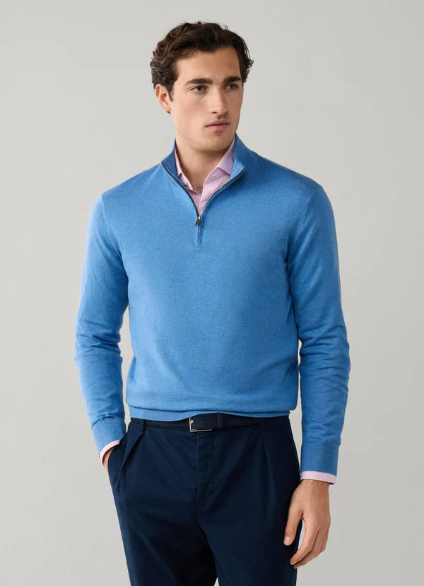 Navy katoenen kasjmier trui met ritsje Hackett - HM7000183/584