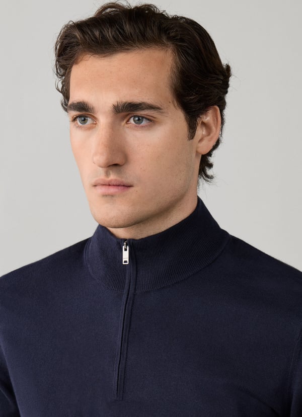 Navy katoenen kasjmier trui met ritsje Hackett - HM7000183/584