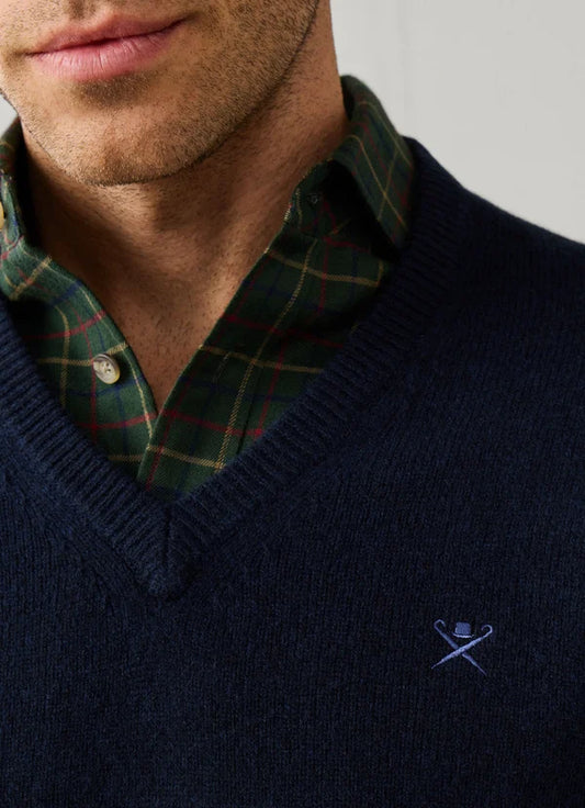 Navy woolen V-neck pullover Hackett - HM7000289/584