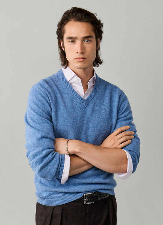 Blue woolen V-neck pullover Hackett - HM7000289/596