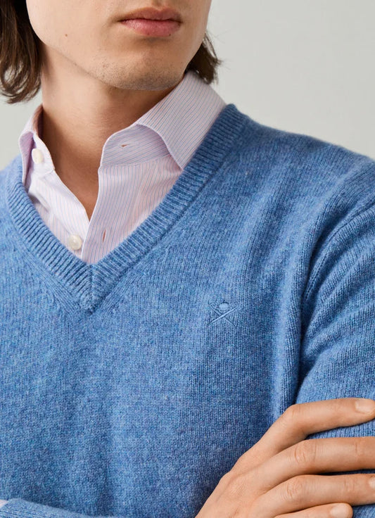 Blue woolen V-neck pullover Hackett - HM7000289/596