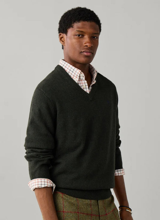 Dark green woolen V-neck pullover Hackett - HM7000289/781