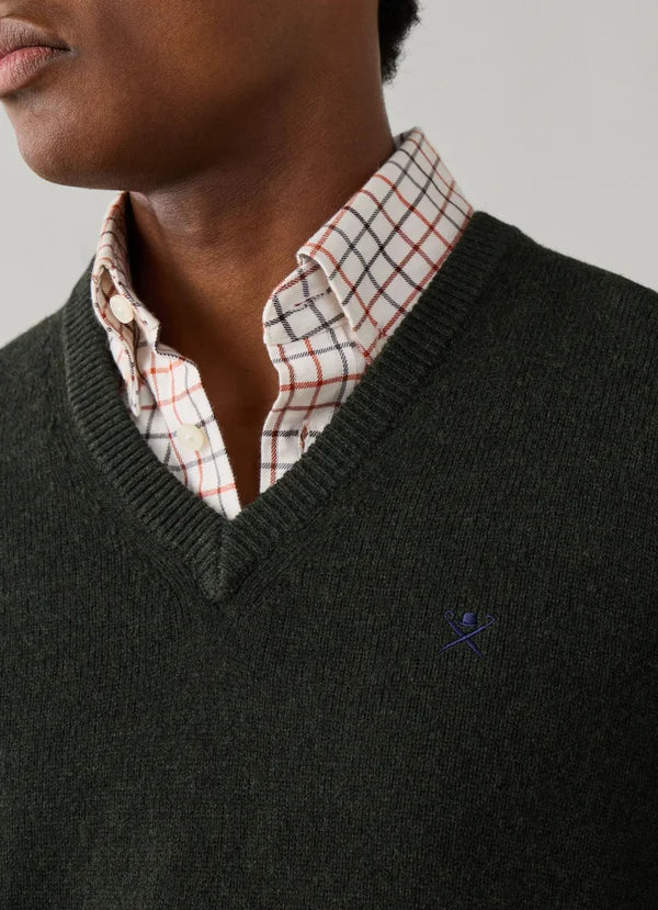 Dark green woolen V-neck pullover Hackett - HM7000289/781
