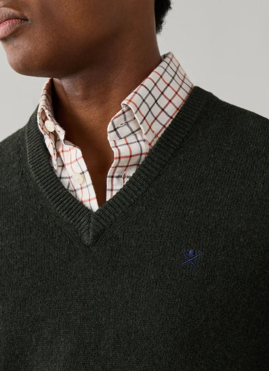 Dark green woolen V-neck pullover Hackett - HM7000289/781