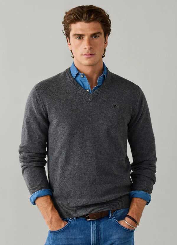 Dark green woolen V-neck pullover Hackett - HM7000289/781