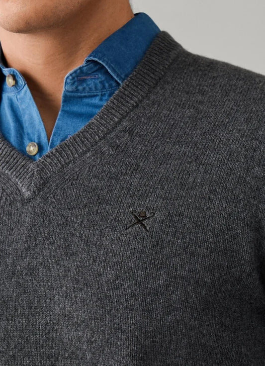 Dark grey woolen V-neck pullover Hackett - HM7000289/960