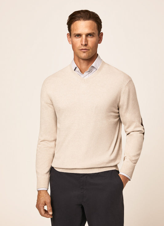 Ecru cotton cashmere crew neck pullover Hackett - HM7000176/818