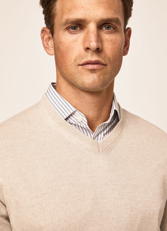 Ecru cotton cashmere crew neck pullover Hackett - HM7000176/818