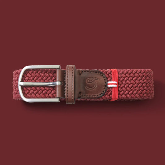 Burgundy cotton elastic woven belt La Boucle - 100670 Bordeaux