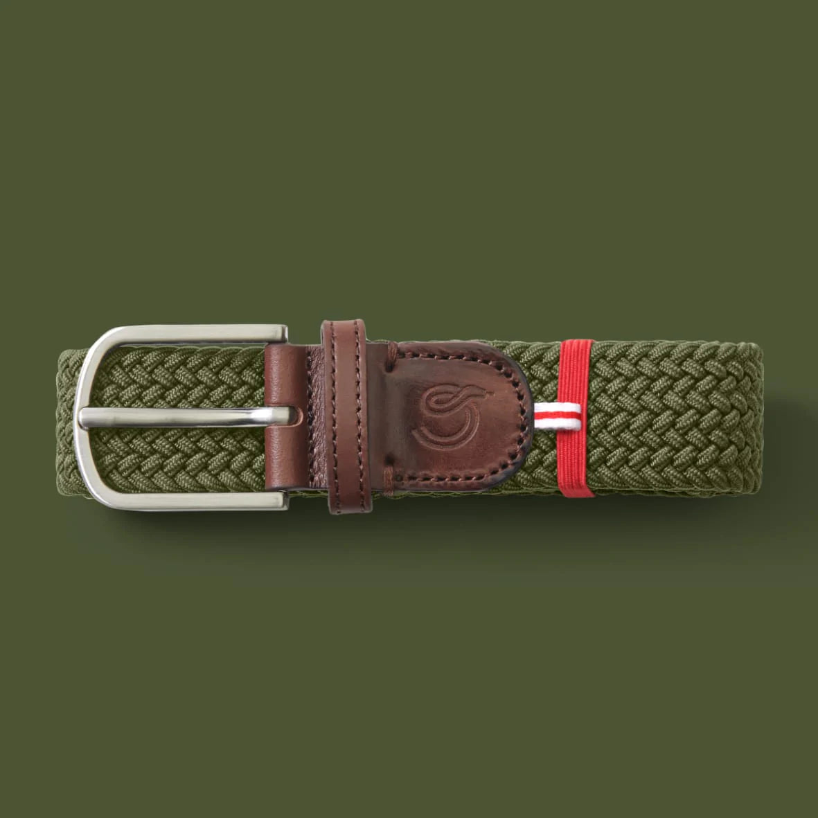 Dark green cotton elastic woven belt La Boucle - 100283 Megeve
