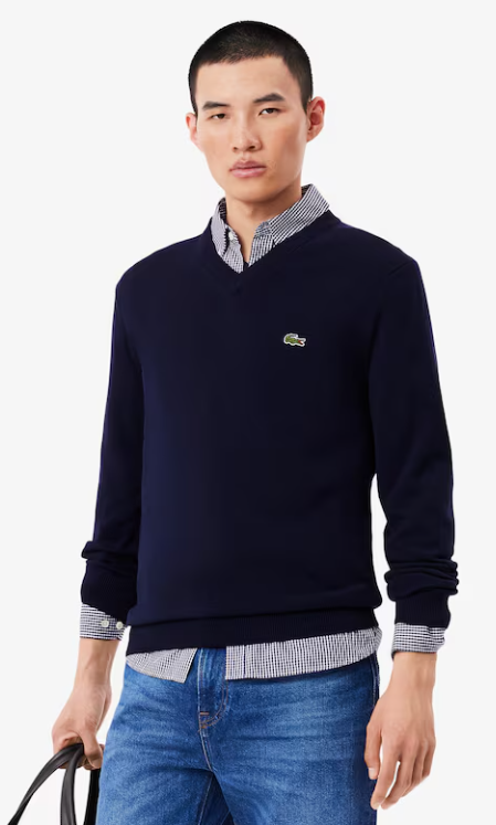 Navy cotton V-neck pullover Lacoste - AH1951-51/166