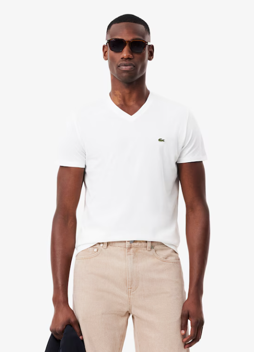 White cotton V-neck T-shirt Lacoste - TH6710-51/001