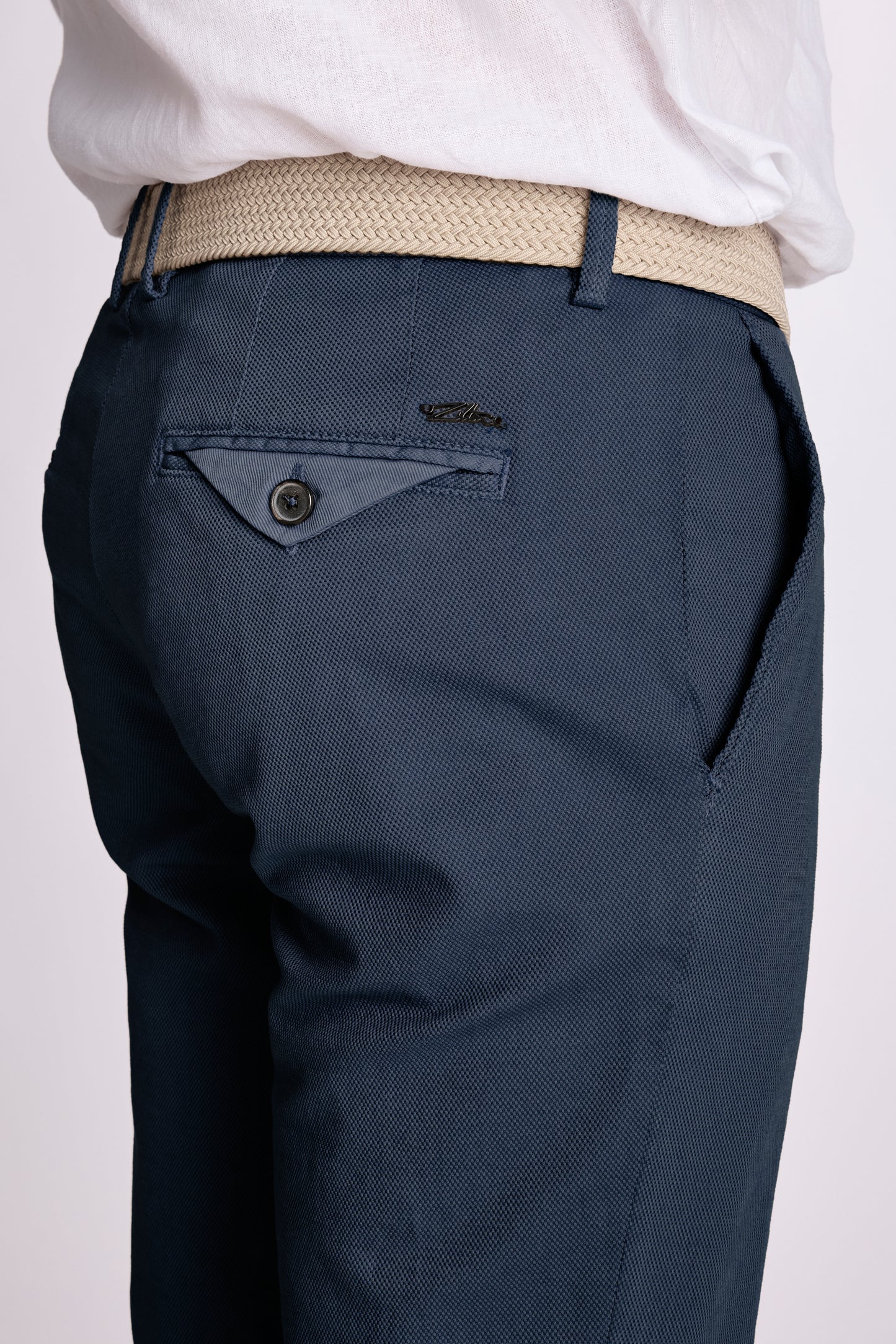 Navy katoenen gestructureerde regular fit broek Zilton - Magnus-P 28/942
