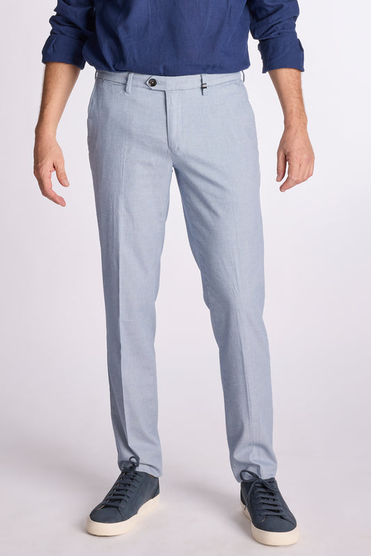 Lichtblauwe gestructureerde katoenen regular fit broek Zilton - Magnus 55/301