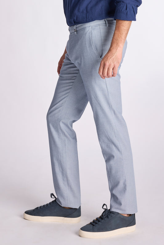 Lichtblauwe gestructureerde katoenen regular fit broek Zilton - Magnus 55/301