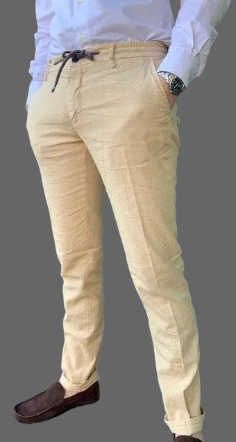 White cotton linnen slim fit trousers Milano Mason's - MBE123/001