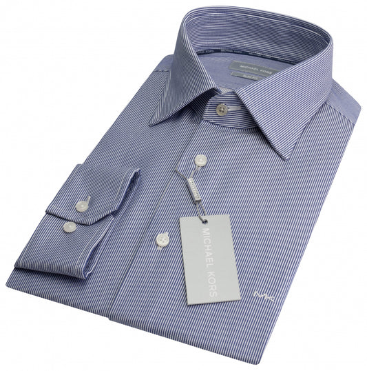  Blauwe gestreepte katoenen slim fit overhemd Michael Kors - MK0DS01177/400 