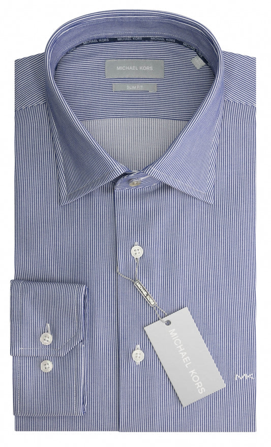  Blauwe gestreepte katoenen slim fit overhemd Michael Kors - MK0DS01177/400 