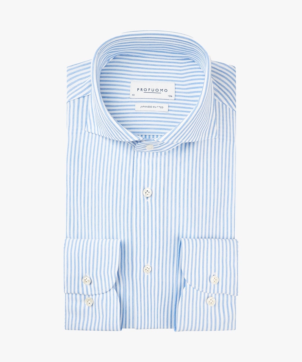 Blue striped japanese knitted slim fit shirt Profuomo - PP2HC10008