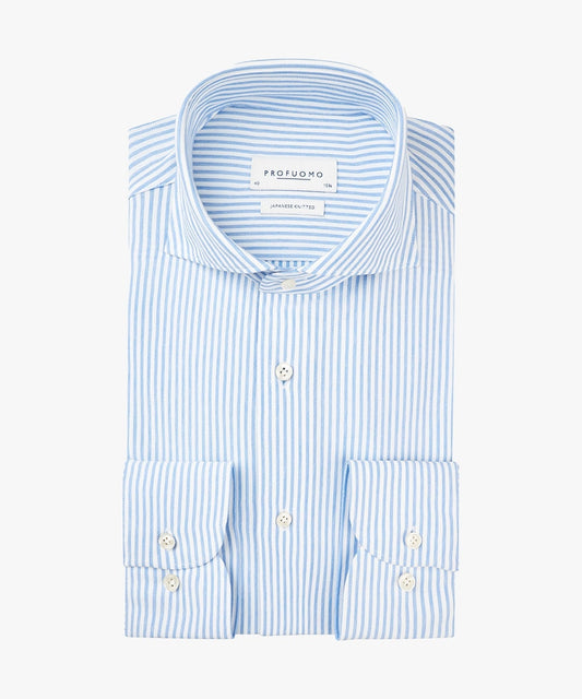 Blauw gestreept Japanese knitted slim fit overhemd Profuomo - PP2HC10008
