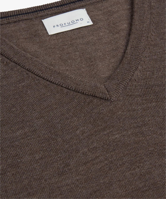 Taupe woolen V-neck pullover Profuomo - PP2J00006A-E