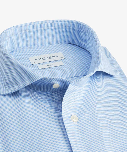 Blauw gestructureerd katoenen slim fit hemd Profuomo - PPUH30022A