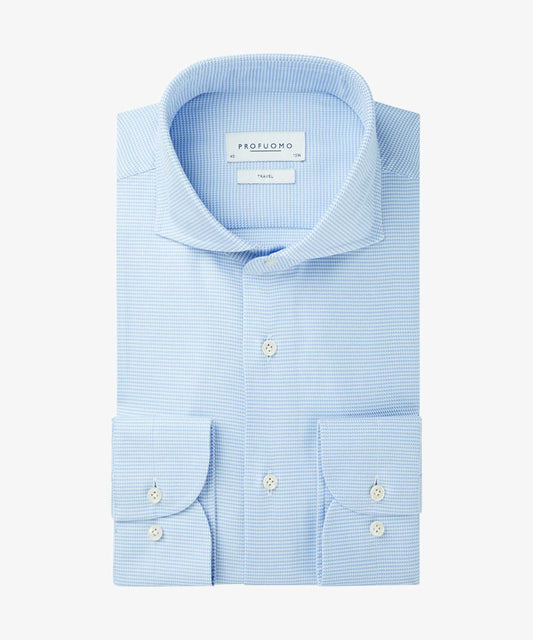 Blauw gestructureerd katoenen slim fit hemd Profuomo - PPUH30022A