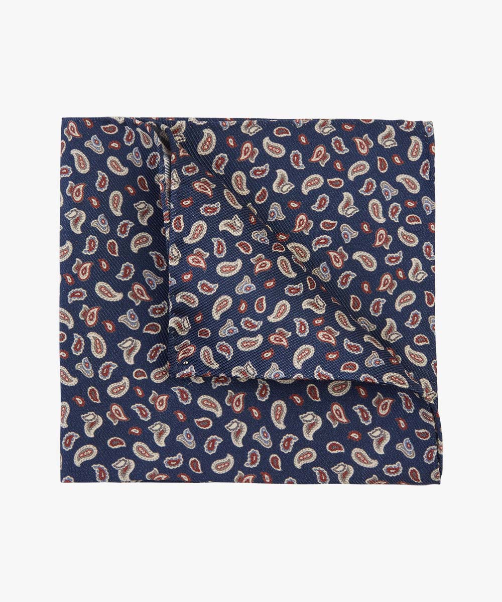 Navy silk pocket square with paisley print Profuomo - PPUN30002E