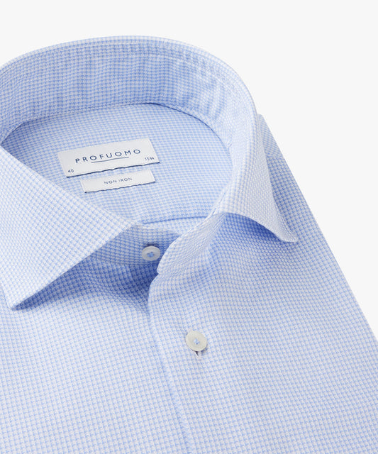 Blauw gestructureerd katoenen slim fit overhemd Profuomo - PPVH10019A 