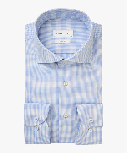  Blauw gestructureerd katoenen slim fit overhemd Profuomo - PPVH10019A 