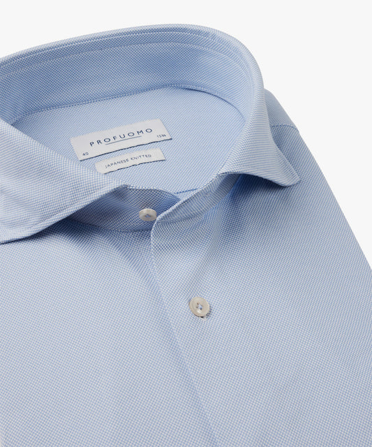 Blauw Japans gebreid slim fit overhemd Profuomo - PPVH10049B
