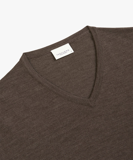 Bruine merino V-hals trui Profuomo - PPVJ30026A-D