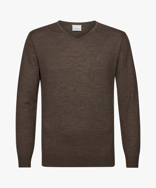 Bruine merino V-hals trui Profuomo - PPVJ30026A-D