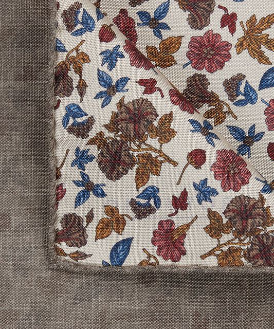 Brown silk pocket square with flowers Profuomo - PPVV30033A
