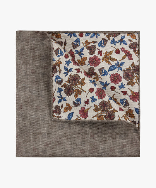 Brown silk pocket square with flowers Profuomo - PPVV30033A