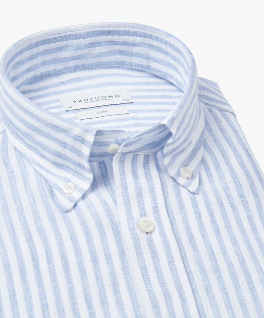 Blue striped slim fit linnen shirt Profuomo - PPWH10022A-C